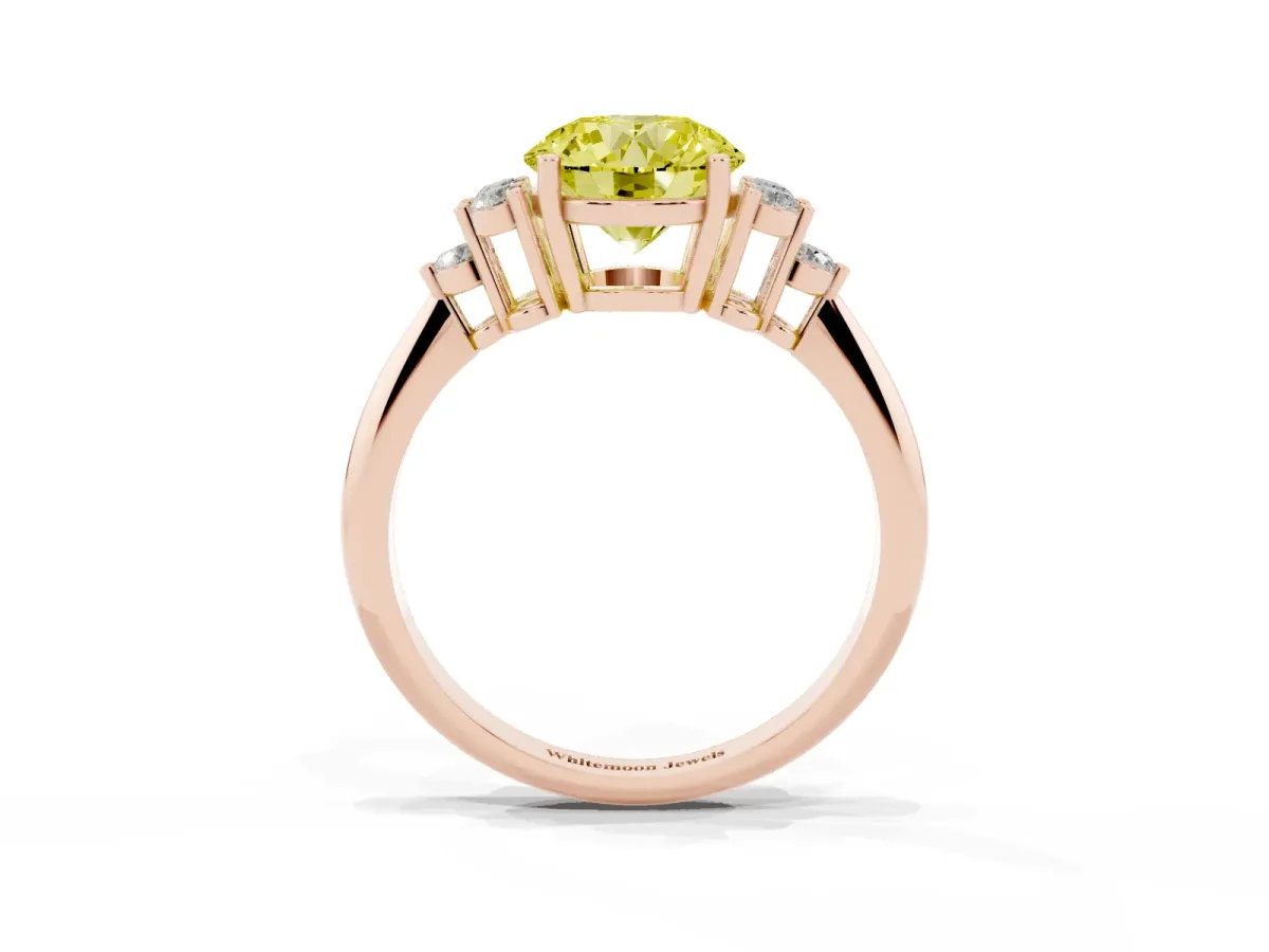 Fancy Yellow Round Cut Cut Diamond Cluster Ring with Solitaire Band and Four-Prong Setting Rose gold