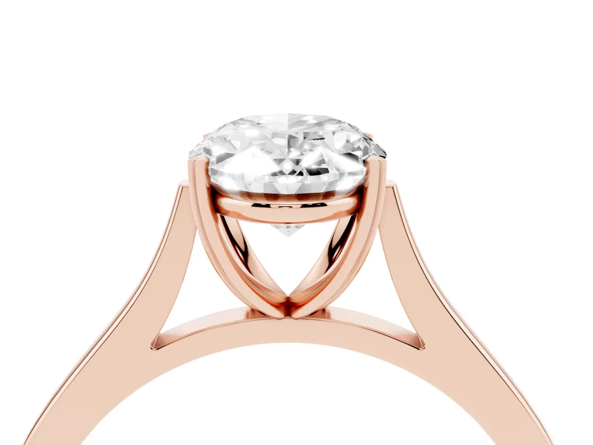 Oval Cut Solitaire Heart Prong Engagement Ring with Tapered Band Rose gold
