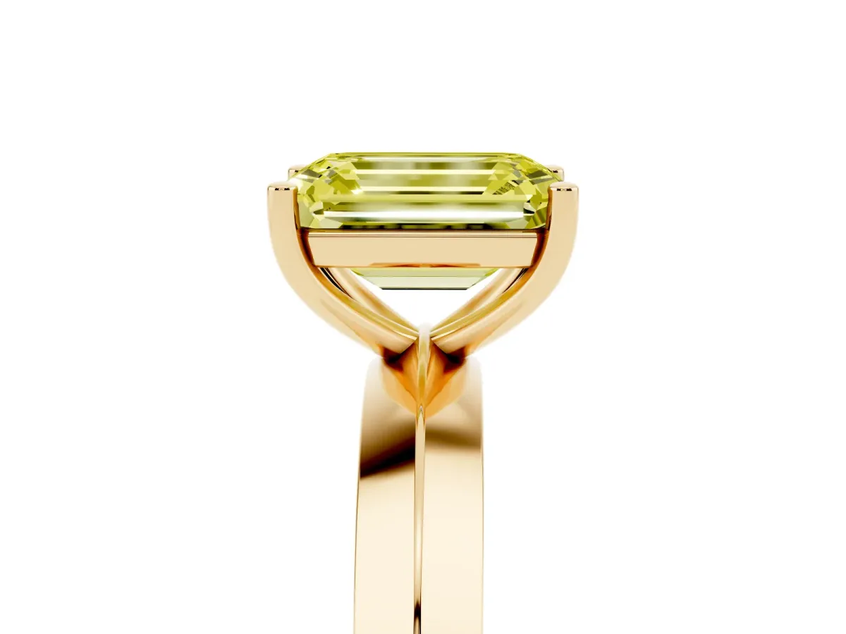 Fancy Yellow Emerald Cut Cut Solitaire Engagement Ring with Flat Band and Four-Prong Setting Yellow gold