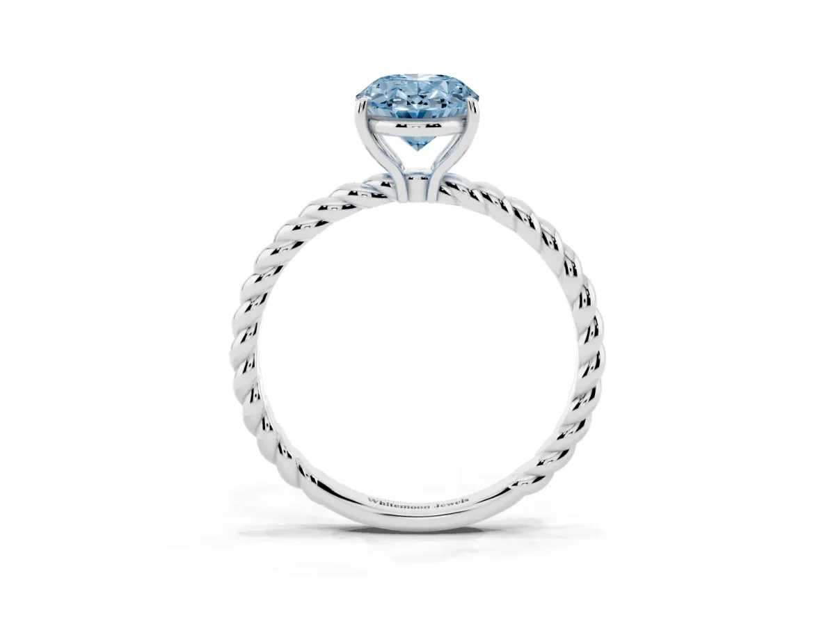 Fancy Blue Oval Cut Solitaire Twisted Band 4-Prong Ring Silver