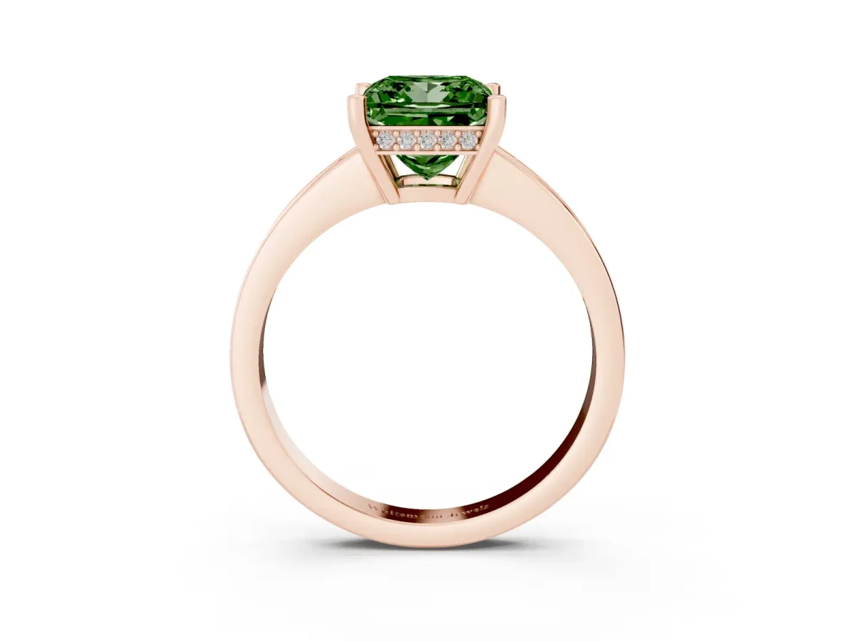 Fancy Green Princess Cut Solitaire Pavé Band Prong Setting Ring Rose gold