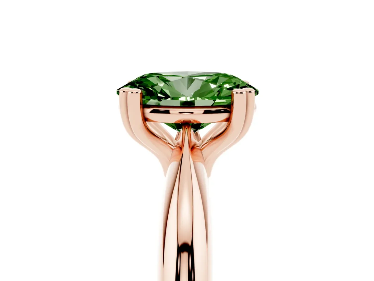 Fancy Green Oval Cut Cut Solitaire Engagement Ring with Tapered Band and Four-Prong Setting Rose gold
