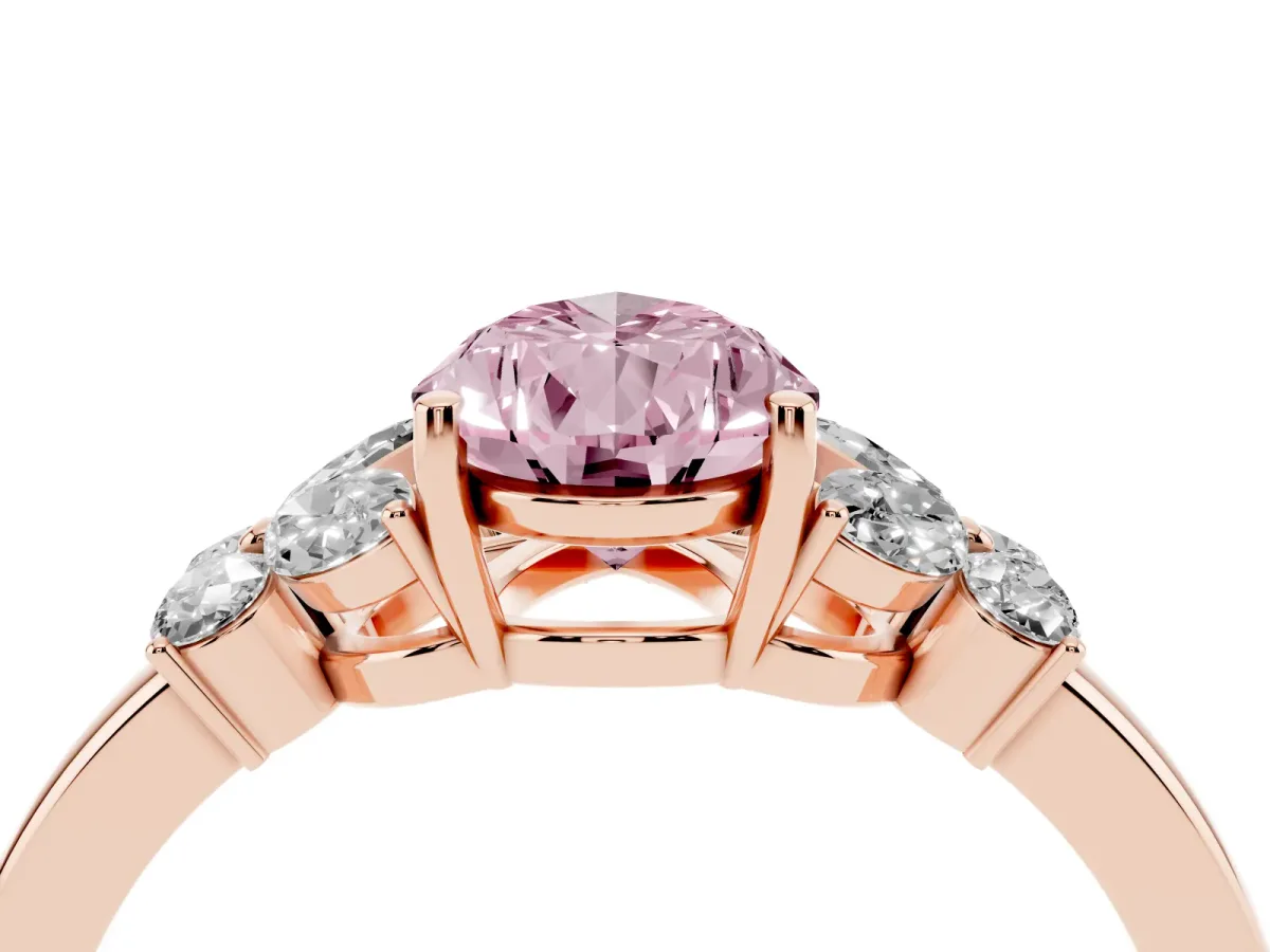 Fancy Pink Pear Cut Cut Solitaire Floral Diamond Ring with Four-Prong Setting Rose gold