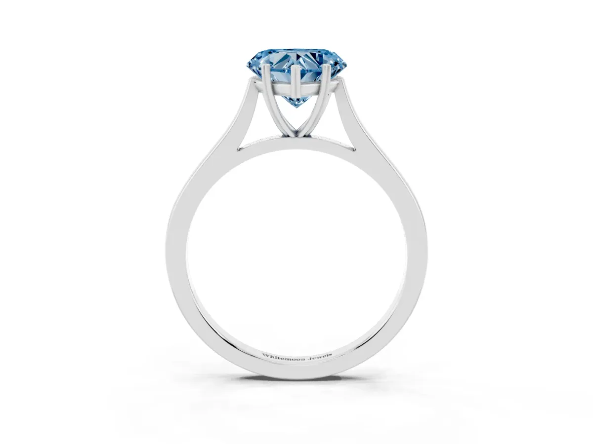 Fancy Blue Heart Cut Solitaire Heart Prong Engagement Ring with Tapered Band White gold