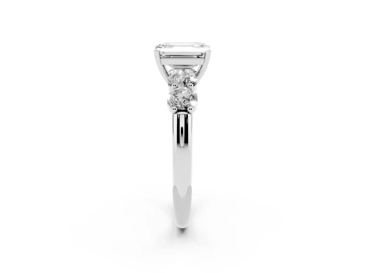 Emerald Cut Cut Five-Stone Prong Set Diamond Ring with Classic Band Silver