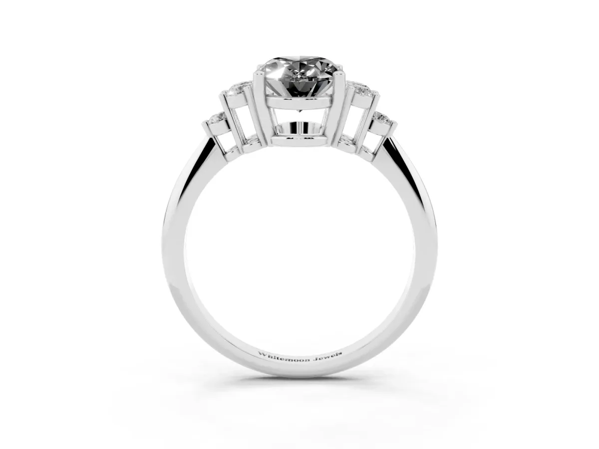 Fancy Black Oval Cut Cut Diamond Cluster Ring with Solitaire Band and Four-Prong Setting Silver