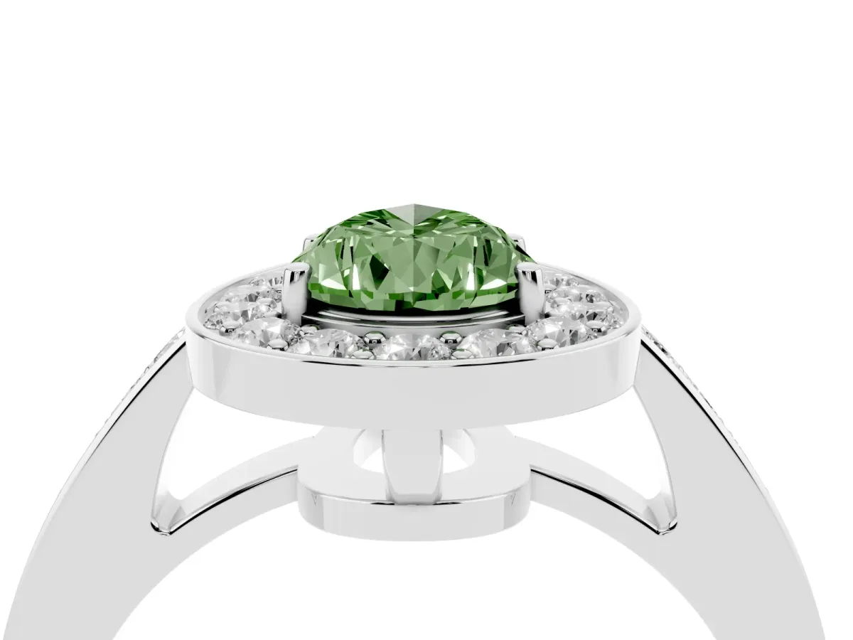 Fancy Green Pear Cut Halo Pavé Diamond Engagement Ring with Bezel Setting Silver