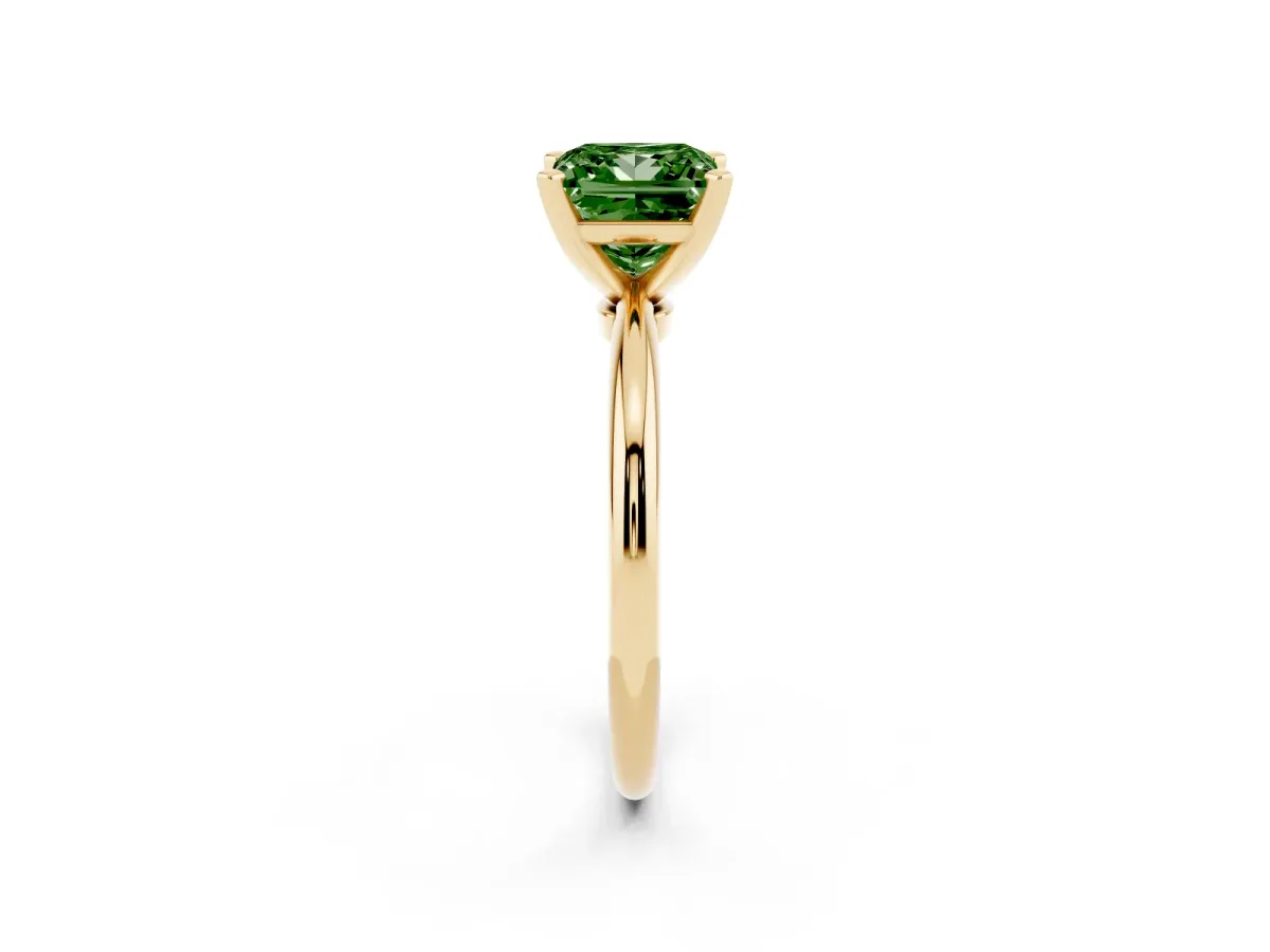 Fancy Green Princess Cut Diamond Solitaire Ring with Prong Setting and Classic Band Yellow gold