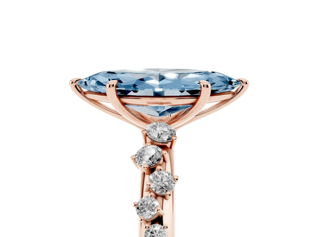 Fancy Blue Marquise Cut Diamond Cluster Prong-Set Solitaire Ring Rose gold