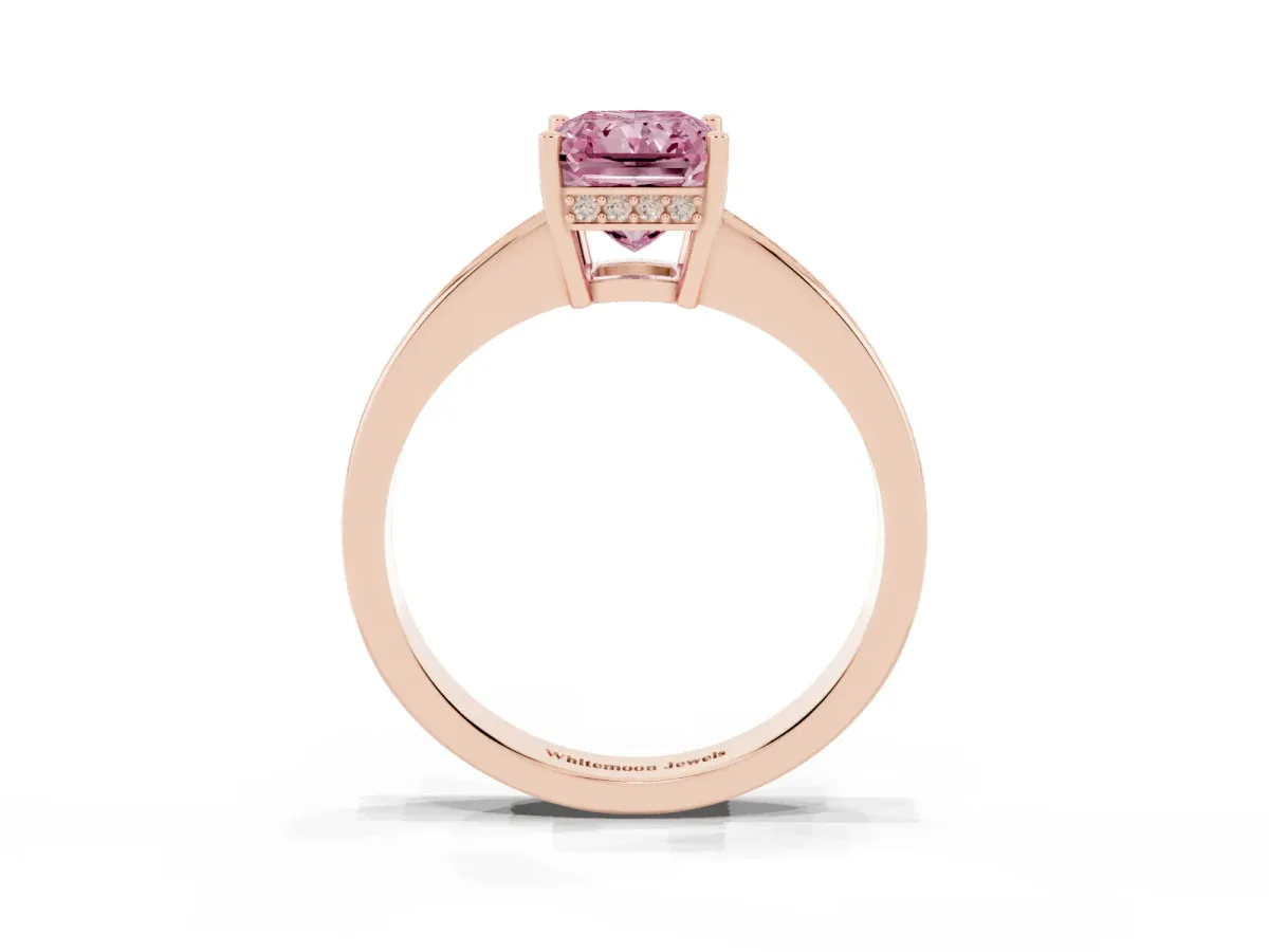 Fancy Pink Radiant Cut Solitaire Pavé Band Prong Setting Ring Rose gold