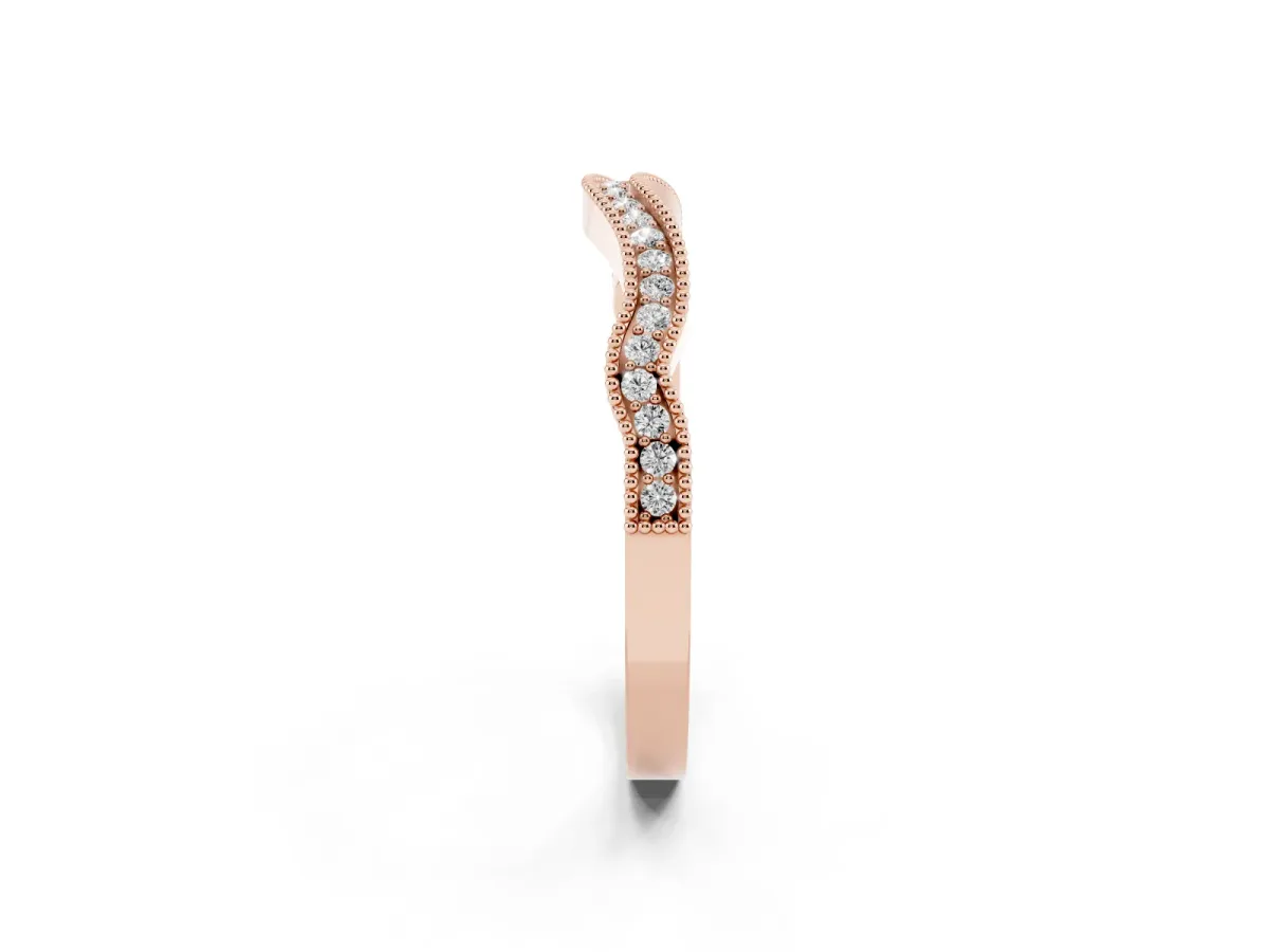 Pavé Round Diamond Curved Milgrain Band Rose gold