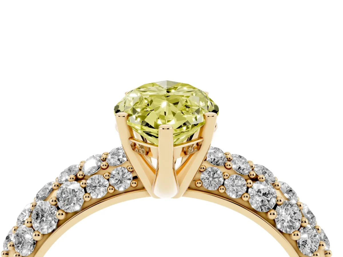 Fancy Yellow Marquise Cut Diamond Pavé Band Solitaire Ring with Four-Prong Setting Yellow gold