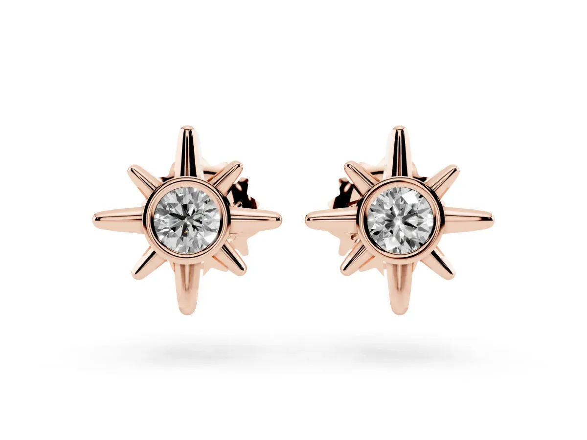 Round Diamond Sol Starburst Stud Earrings Rose gold