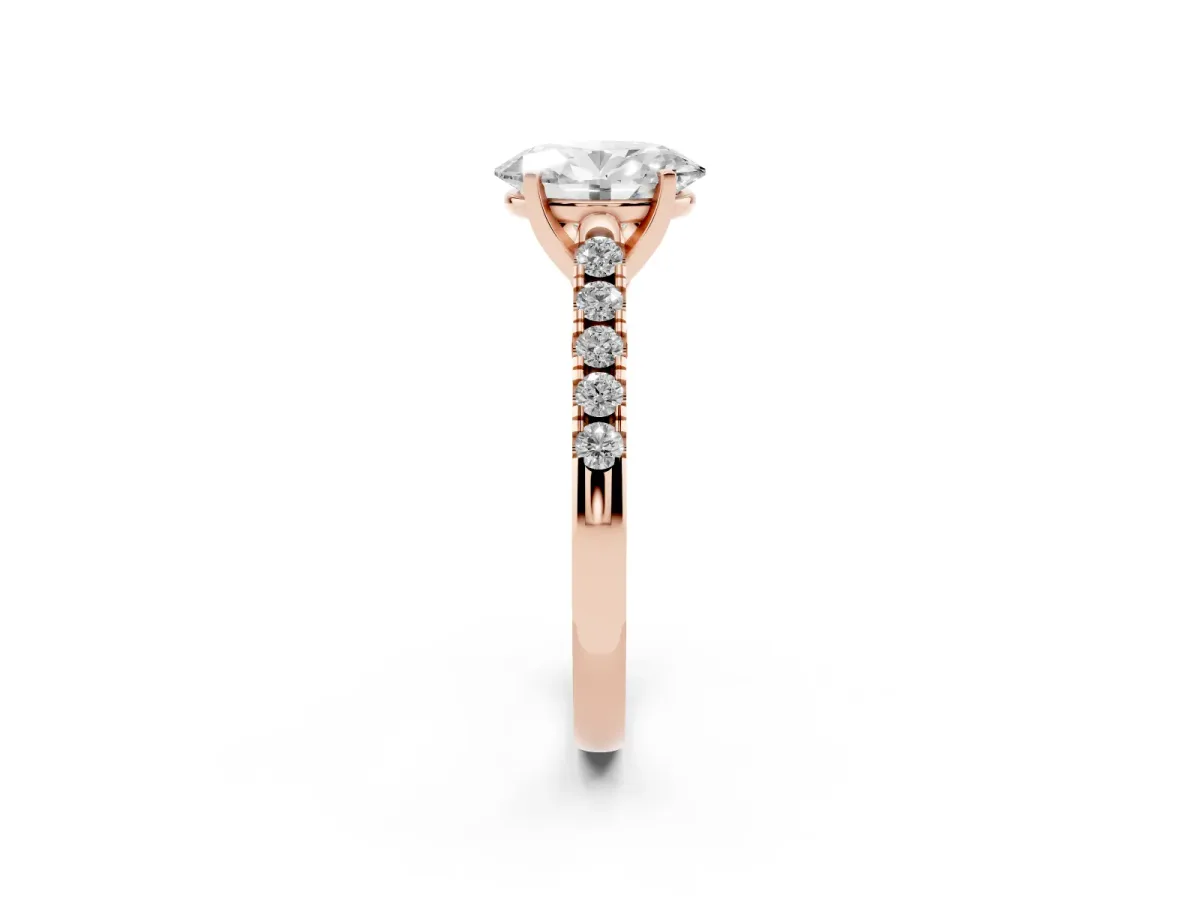 Oval Cut Diamond Pavé Band Solitaire Ring with Prong Setting Rose gold
