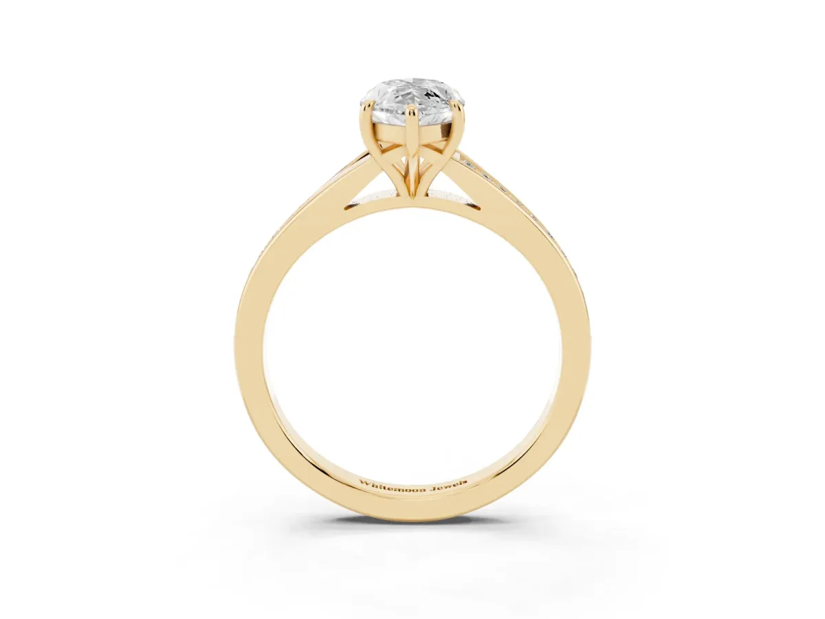 Marquise Cut Diamond Solitaire Ring with Pavé Band and Prong Setting Yellow gold