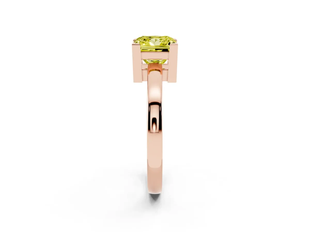 Fancy Yellow Princess Cut Cut Solitaire Ring with Four-Prong Setting and Classic Band Rose gold
