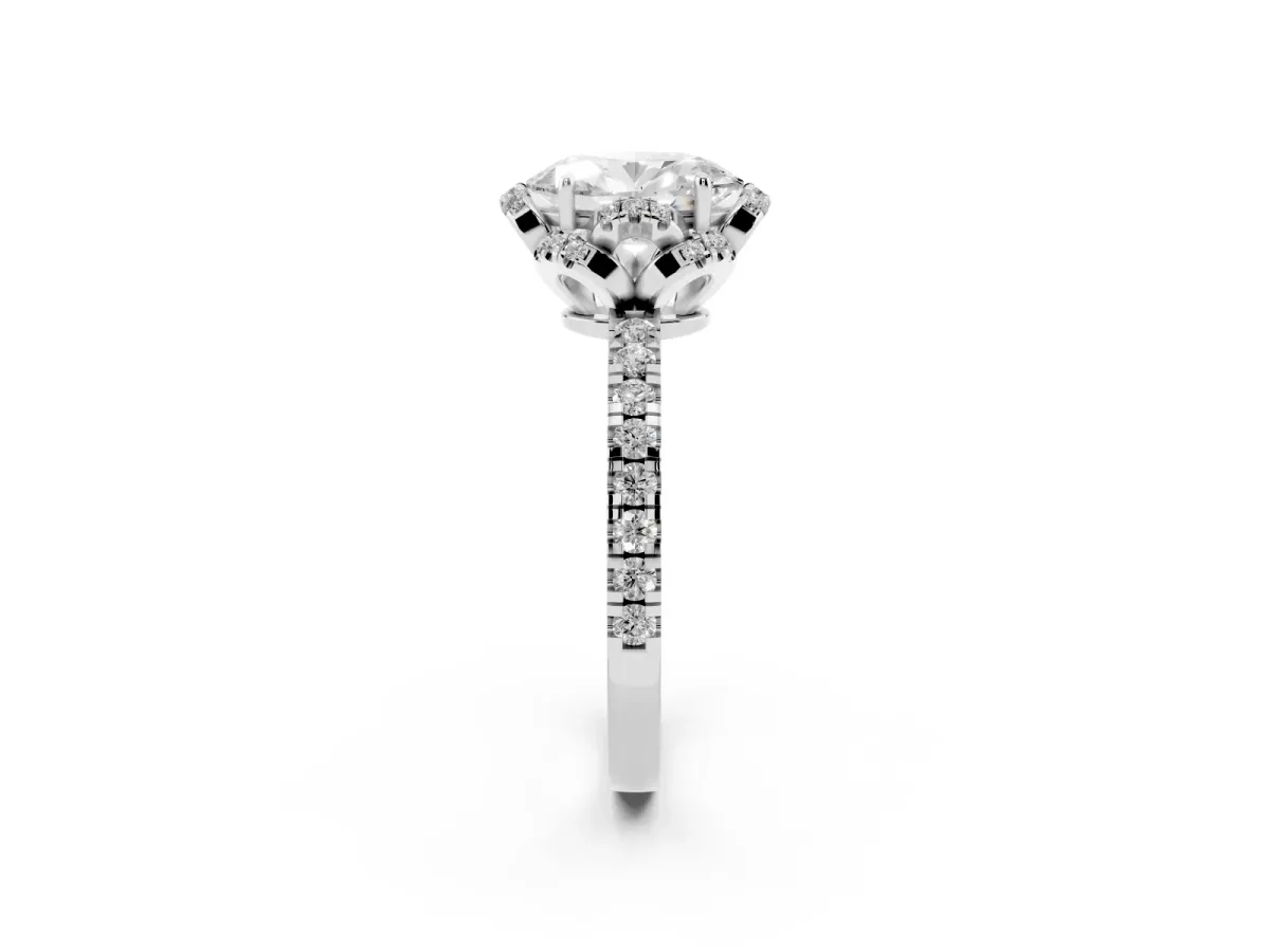 Oval Cut Halo Diamond Pave Band Ring with Four-Prong Setting Platinum