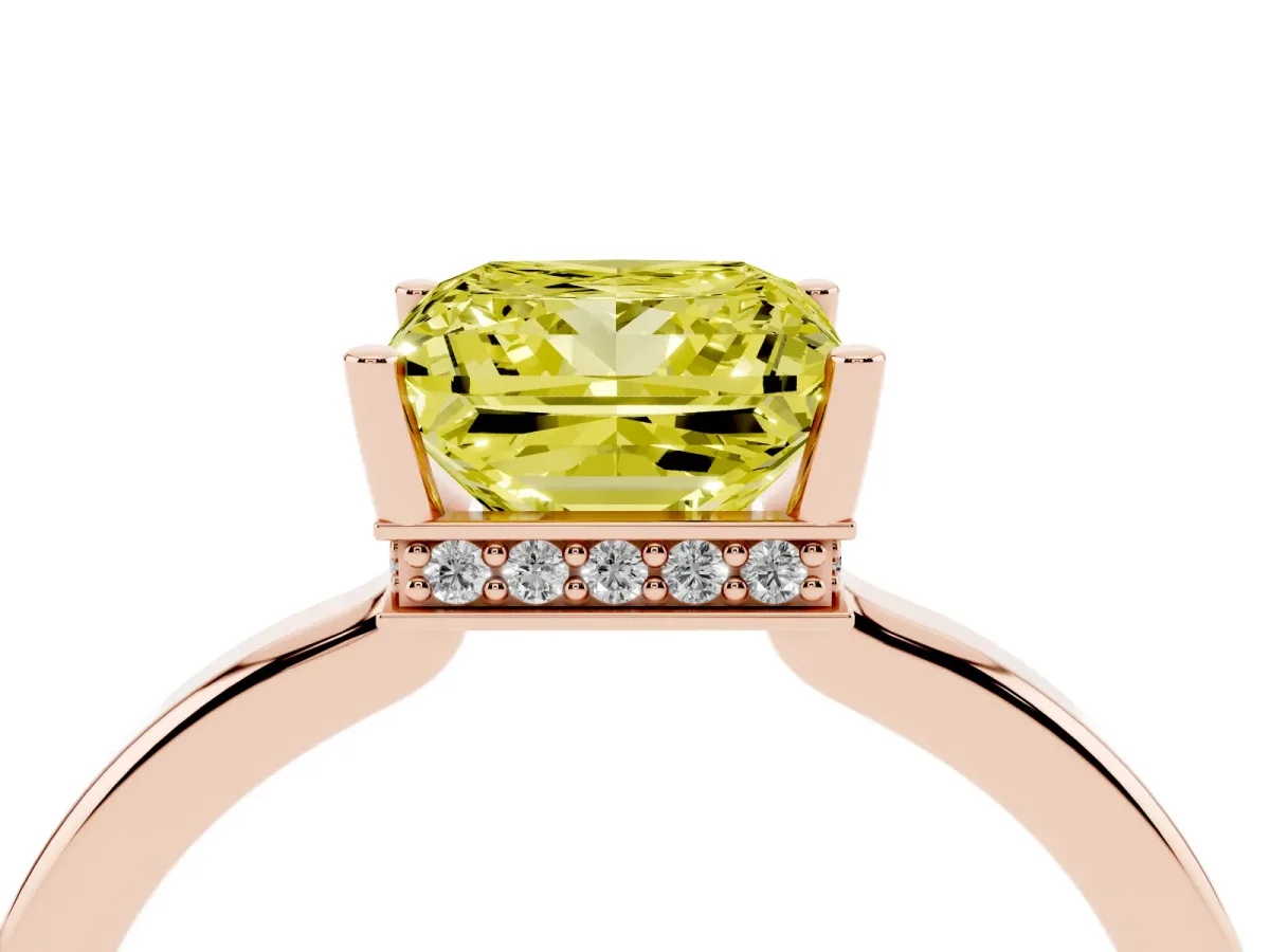 Fancy Yellow Princess Cut Cut Solitaire Engagement Ring with Four-Prong Setting on a Classic Band Rose gold