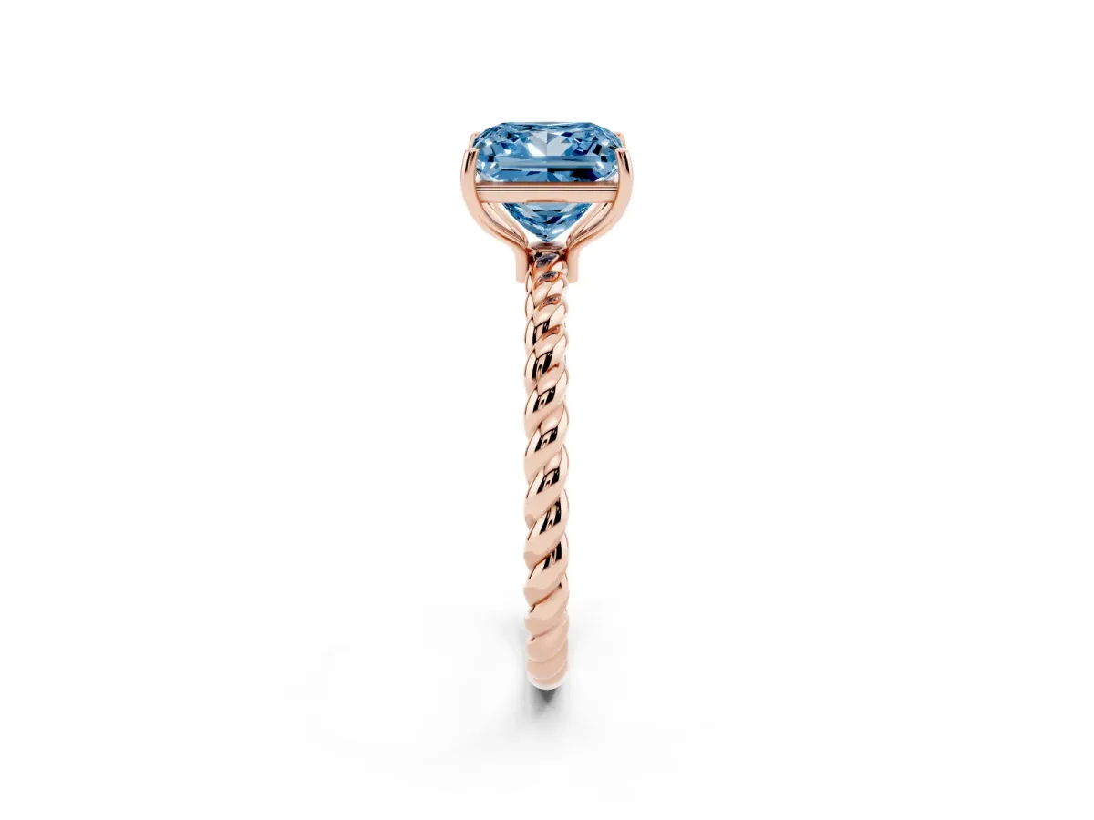 Fancy Blue Princess Cut Solitaire Twisted Band 4-Prong Ring Rose gold