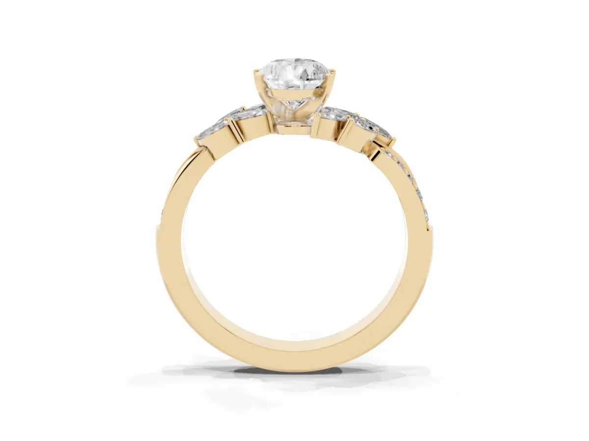 Pear Cut Solitaire Marquise Twist Band with Six-Prong Setting Yellow gold