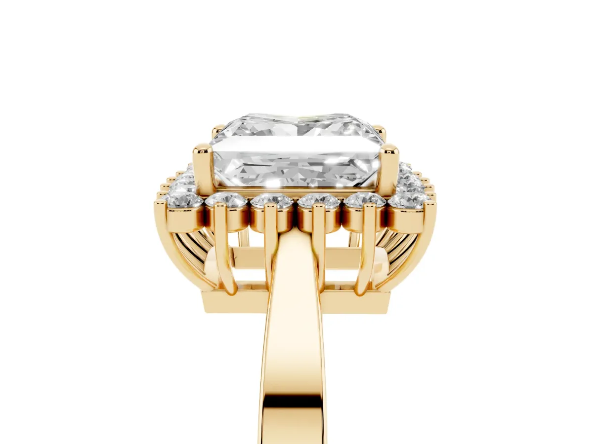 Princess Cut Cut Diamond Halo Ring with Round Brilliant Halo and Solitaire Band Yellow gold