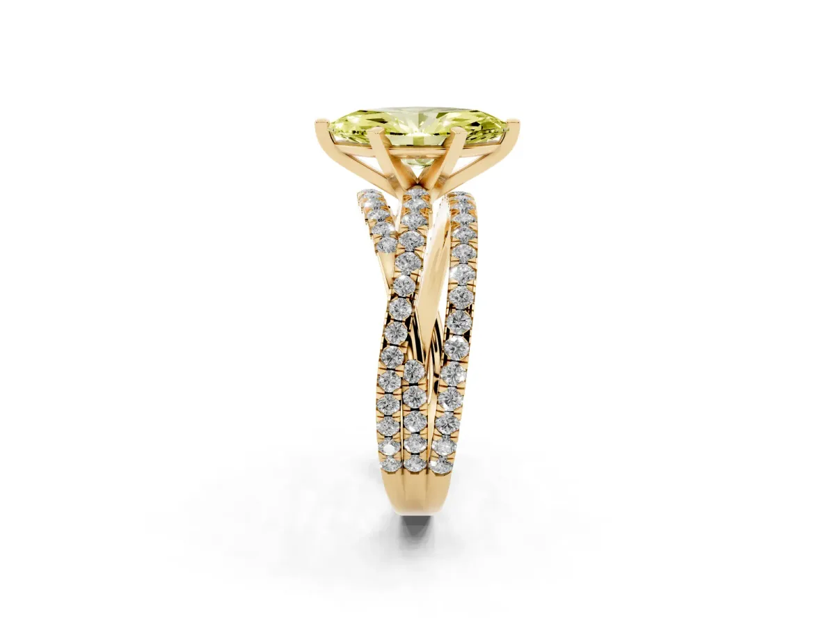 Fancy Yellow Marquise Cut Solitaire Twist Band with Pavé Setting and Four-Prong Setting Yellow gold