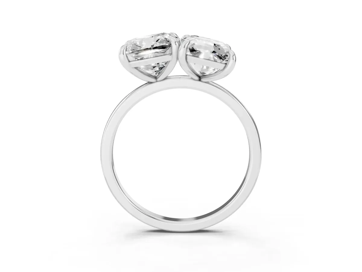 Cushion and Emerald Toi Moi Ring with Prong Setting and Plain Band Silver