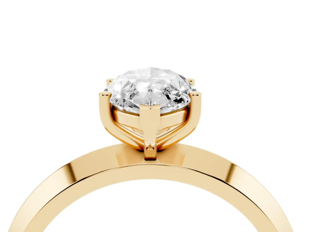 Marquise Cut Cut Solitaire Engagement Ring with Flat Band and Four-Prong Setting Yellow gold