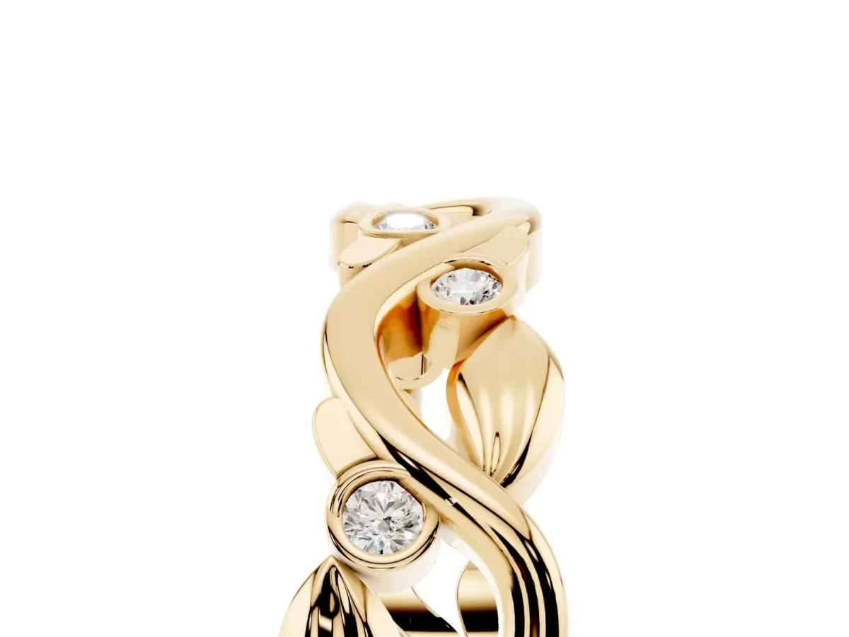 Round Diamond Leaf Eternity Band with Bezel Setting Yellow gold