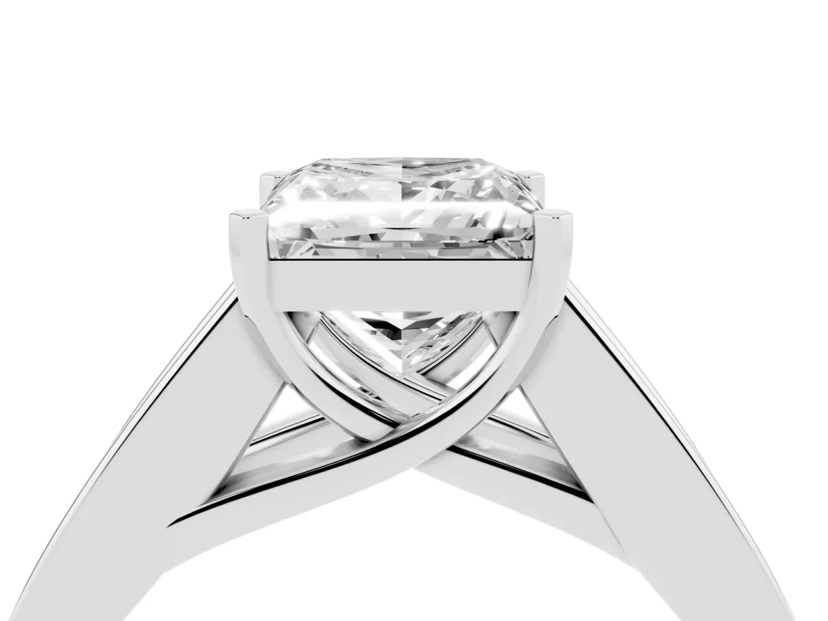 Princess Cut Cut Channel Set Solitaire Ring with Four-Prong Setting Silver