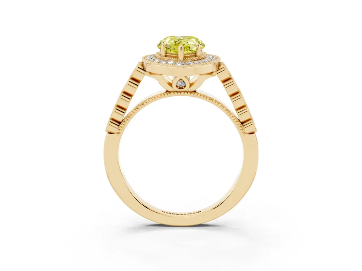 Fancy Yellow Pear Cut Halo Twist Band Solitaire Ring with Six-Prong Setting Yellow gold