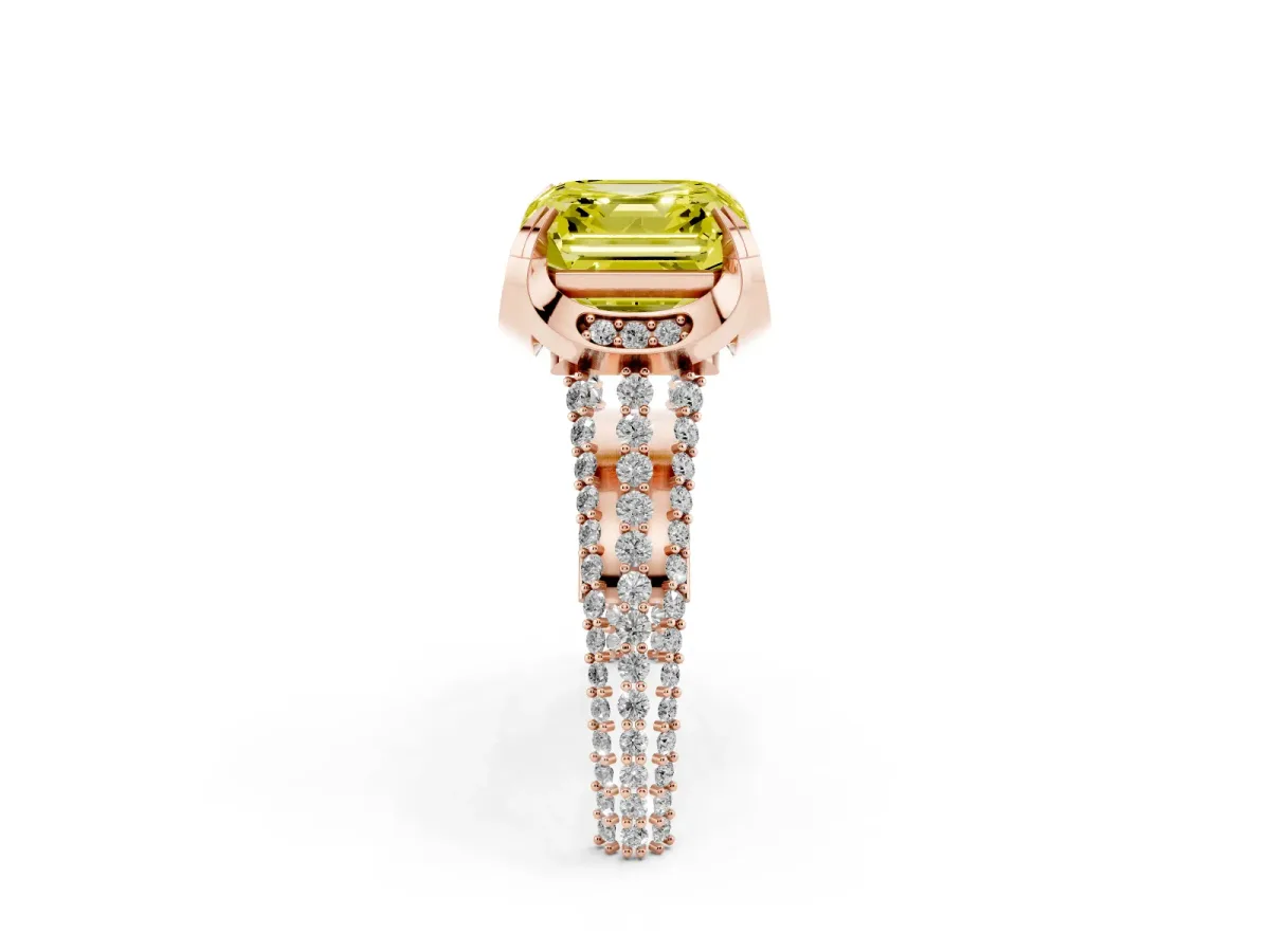 Fancy Yellow Asscher Cut Solitaire Pave Split Shank Ring with Four-Prong Setting Rose gold