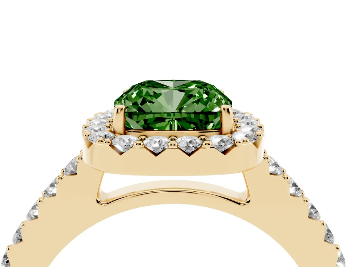Fancy Green Cushion Cut Halo Diamond Pavé Solitaire Ring Yellow gold