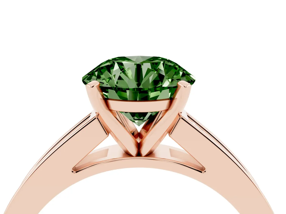 Fancy Green Round Cut Solitaire Diamond Ring with Channel-Set Band and Four-Prong Setting Rose gold