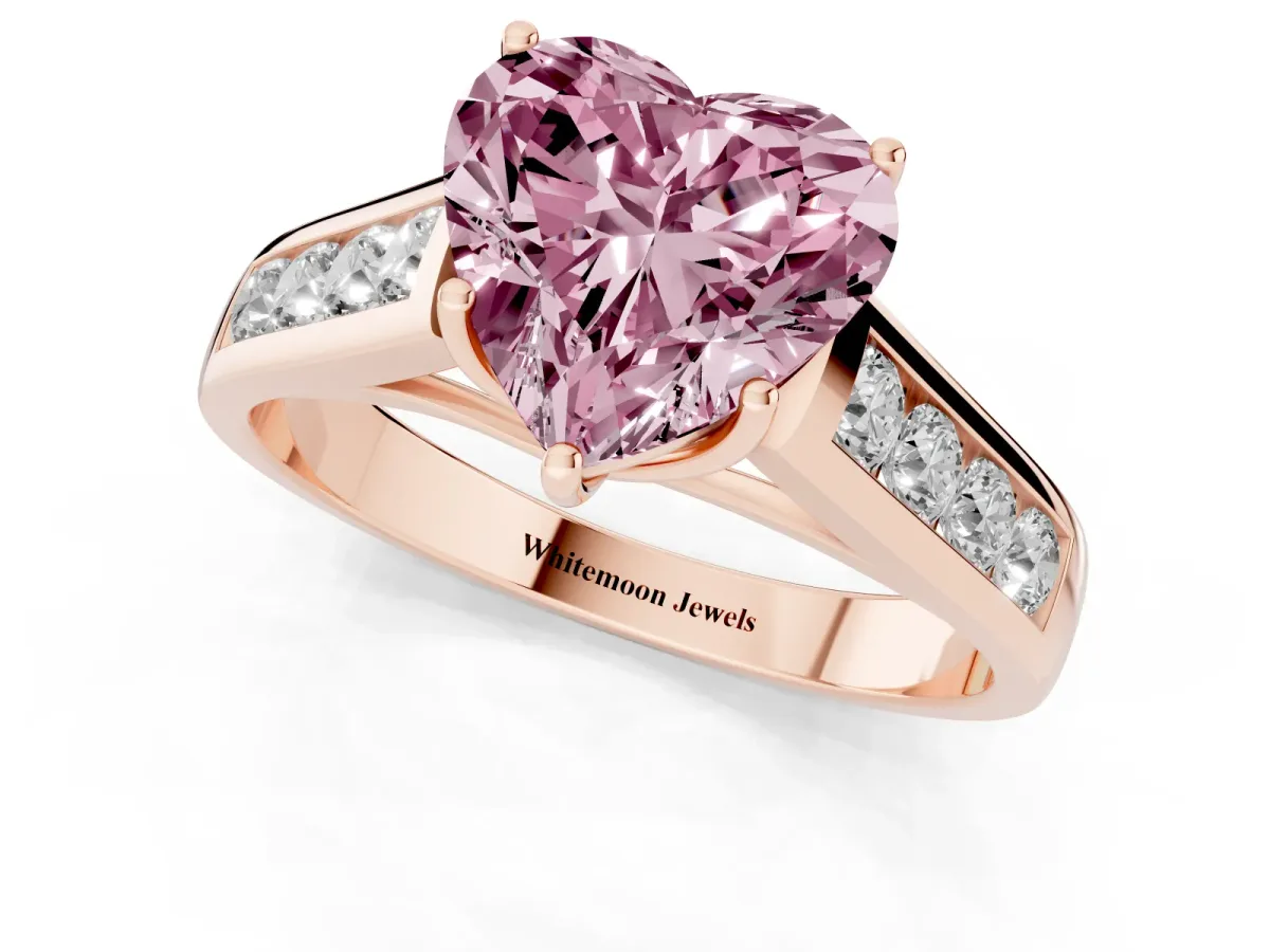Fancy Pink Heart Cut Brilliant Channel-Set Solitaire Ring with Four-Prong Setting Rose gold