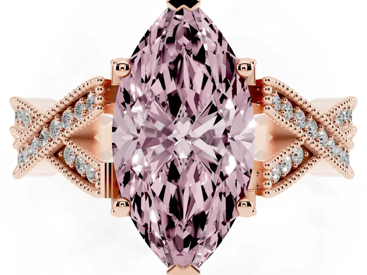 Fancy Pink Marquise Cut Cut Diamond Twisted Band with Milgrain Pave Setting and Four-Prong Setting Rose gold
