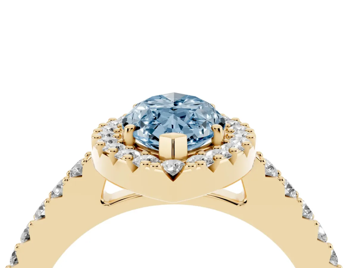 Fancy Blue Marquise Cut Halo Diamond Pavé Solitaire Ring Yellow gold