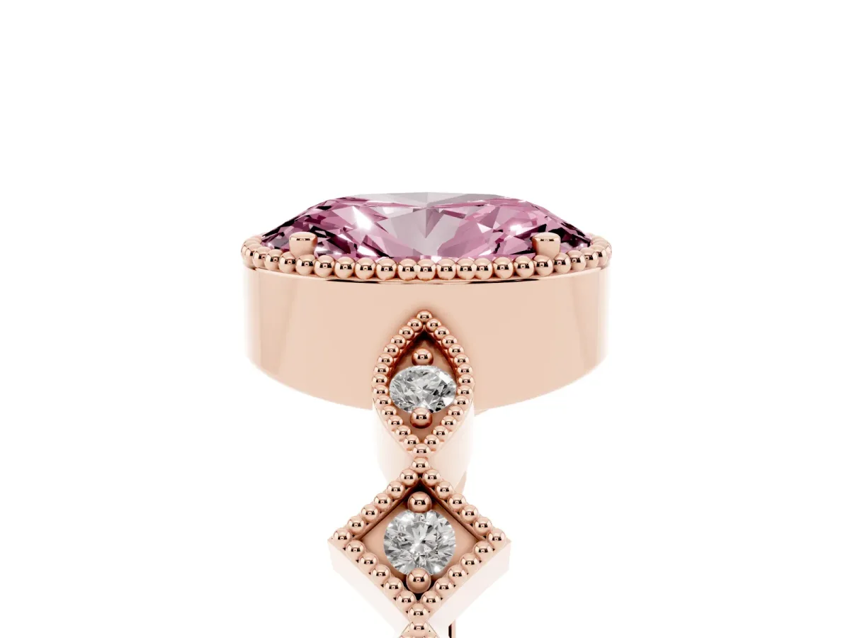 Fancy Pink Oval Cut Milgrain Marquise Diamond Twist Band Ring Rose gold