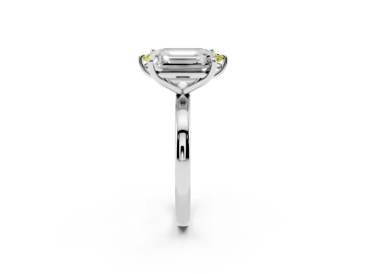 Fancy Yellow Marquise Cut and Emerald Cut Toi Moi Ring with Prong Setting Silver