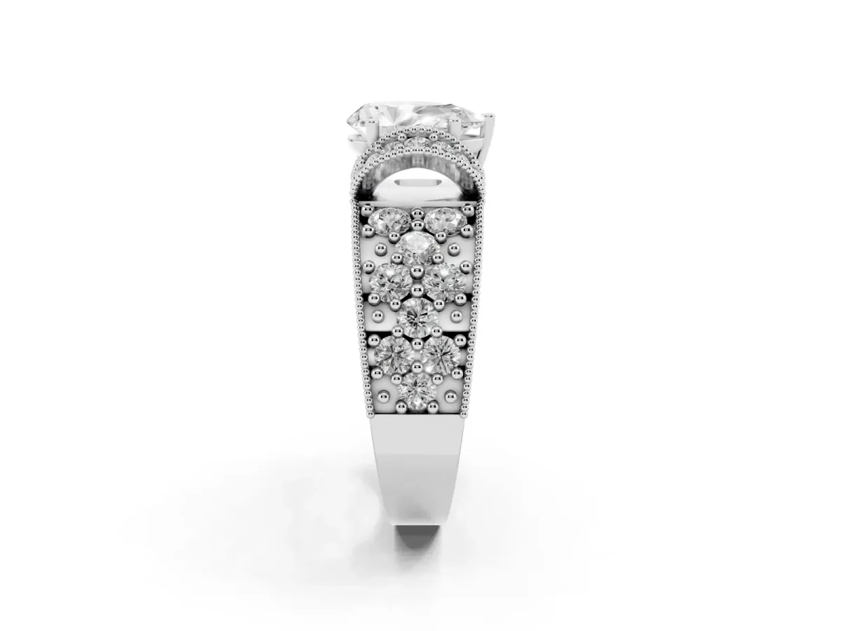 Pear Cut Halo Pave Diamond Engagement Ring with Milgrain Detailing Silver