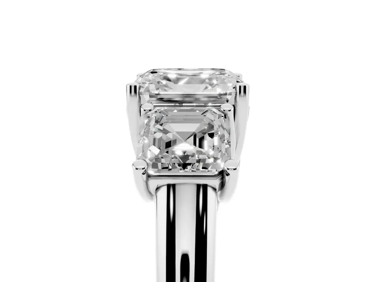 Three-Stone Asscher Cut Diamond Engagement Ring with Prong Setting Silver