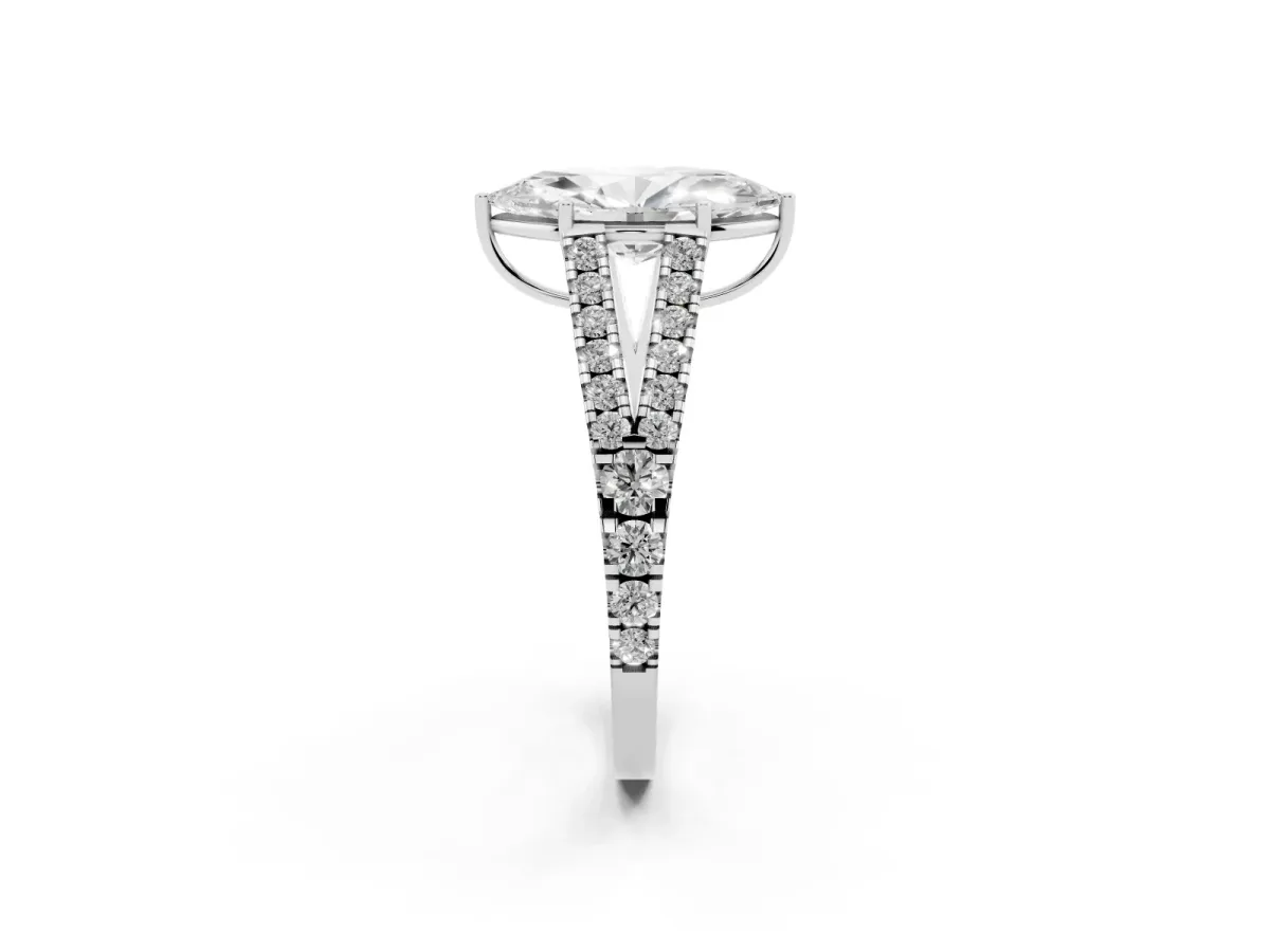 Marquise Cut Diamond Split Shank Pavé Engagement Ring with Four-Prong Setting White gold