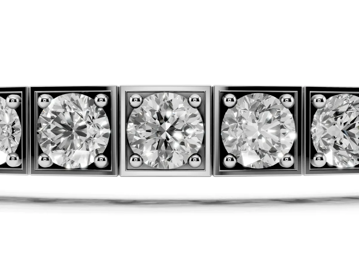 Channel Set Round Diamond Tennis Bracelet with Four-Prong Setting Silver