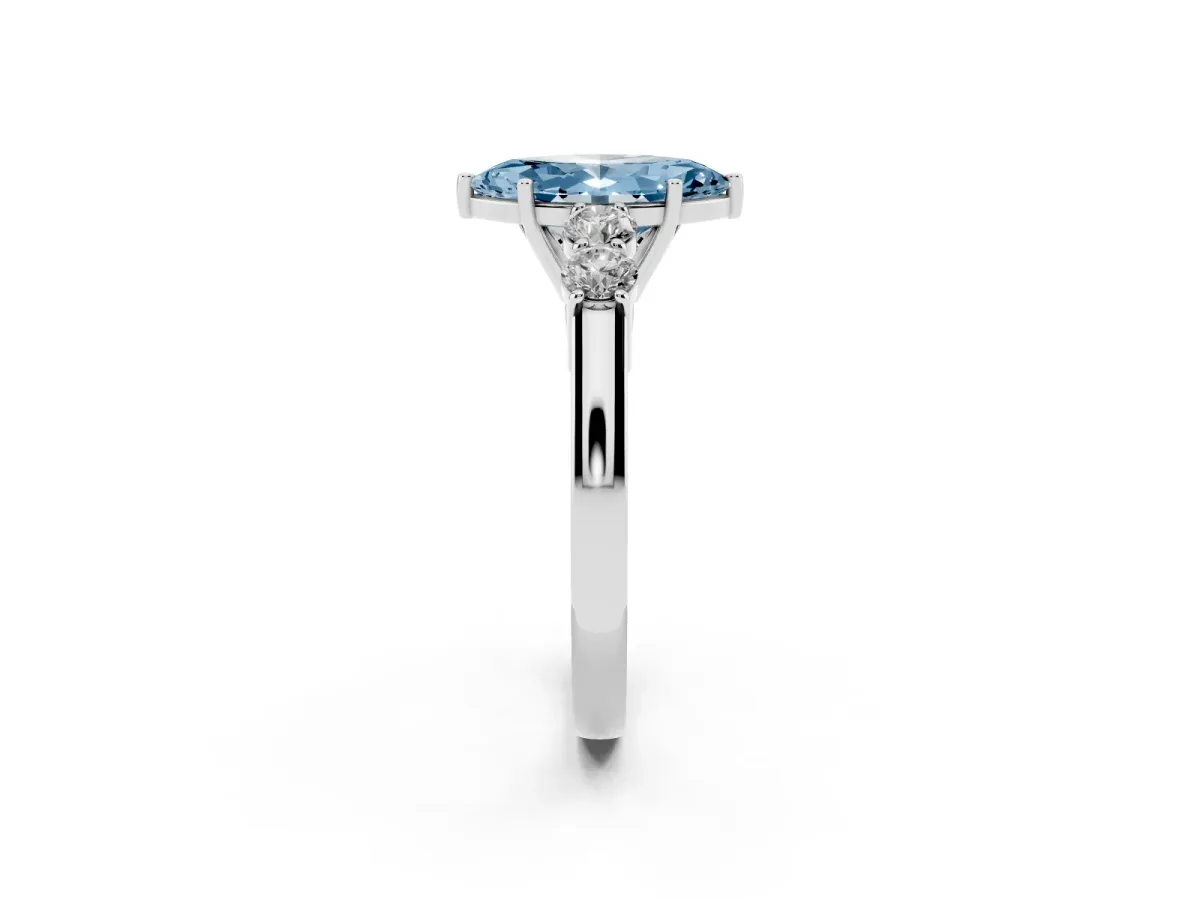 Fancy Blue Marquise Cut Cut Diamond Five-Stone Prong Set White Gold Ring Platinum