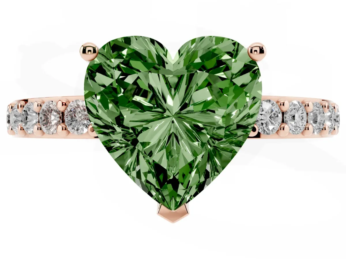 Fancy Green Heart Cut Cut Diamond Solitaire with Pave Band and Four-Prong Setting Rose gold