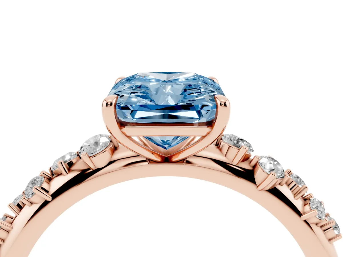 Fancy Blue Radiant Cut Diamond Cluster Prong-Set Solitaire Ring Rose gold