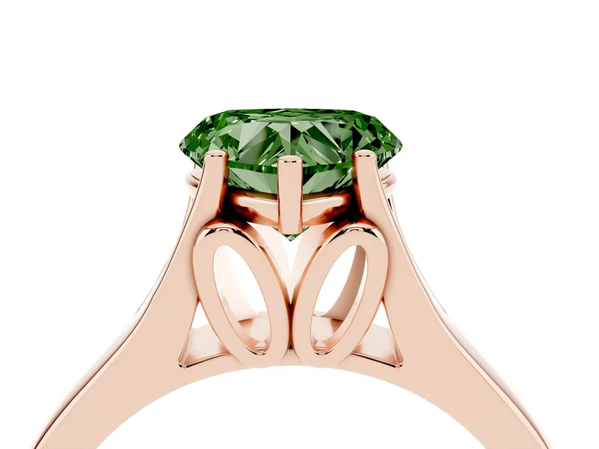 Fancy Green Heart Cut Solitaire Diamond Ring with Cathedral Band and Four-Prong Setting Rose gold
