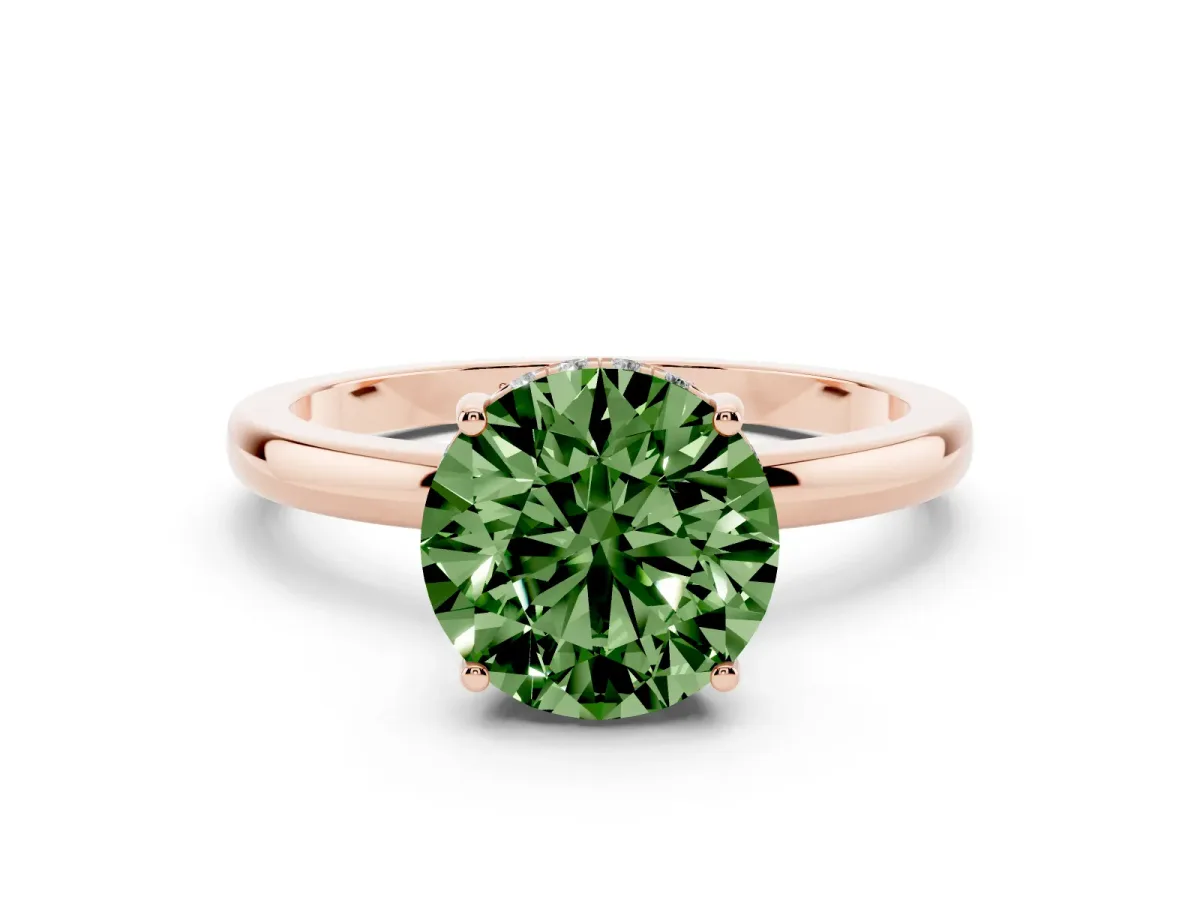 Fancy Green Round Cut Solitaire Diamond Ring with Prong Setting and Plain Band Rose gold