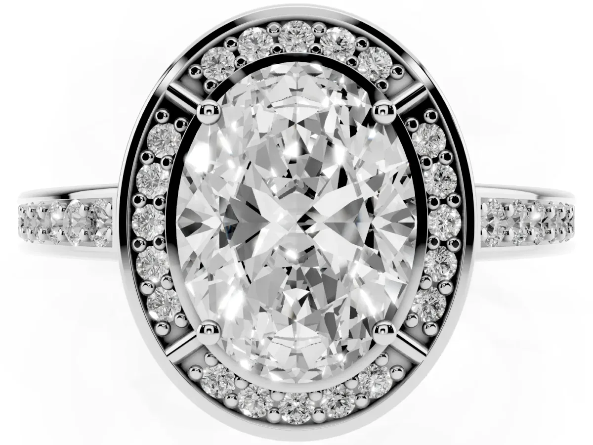 Oval Cut Cut Halo Pave Split Shank Prong Setting Ring White gold