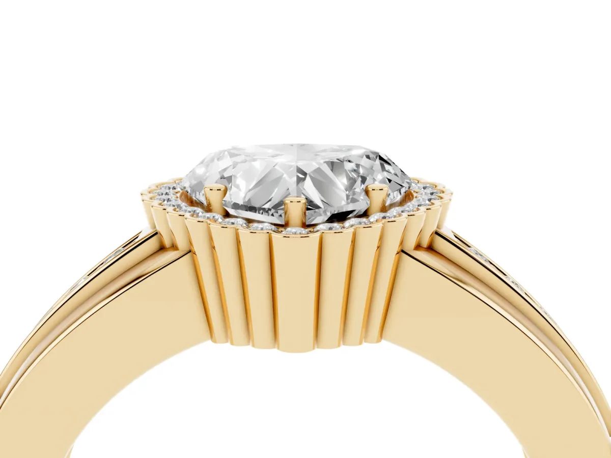 Heart Cut Cut Halo Pave Band Four-Prong Ring Yellow gold